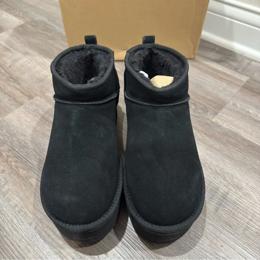 UGG Classic Ultra Mini Platform Black Suede Boots